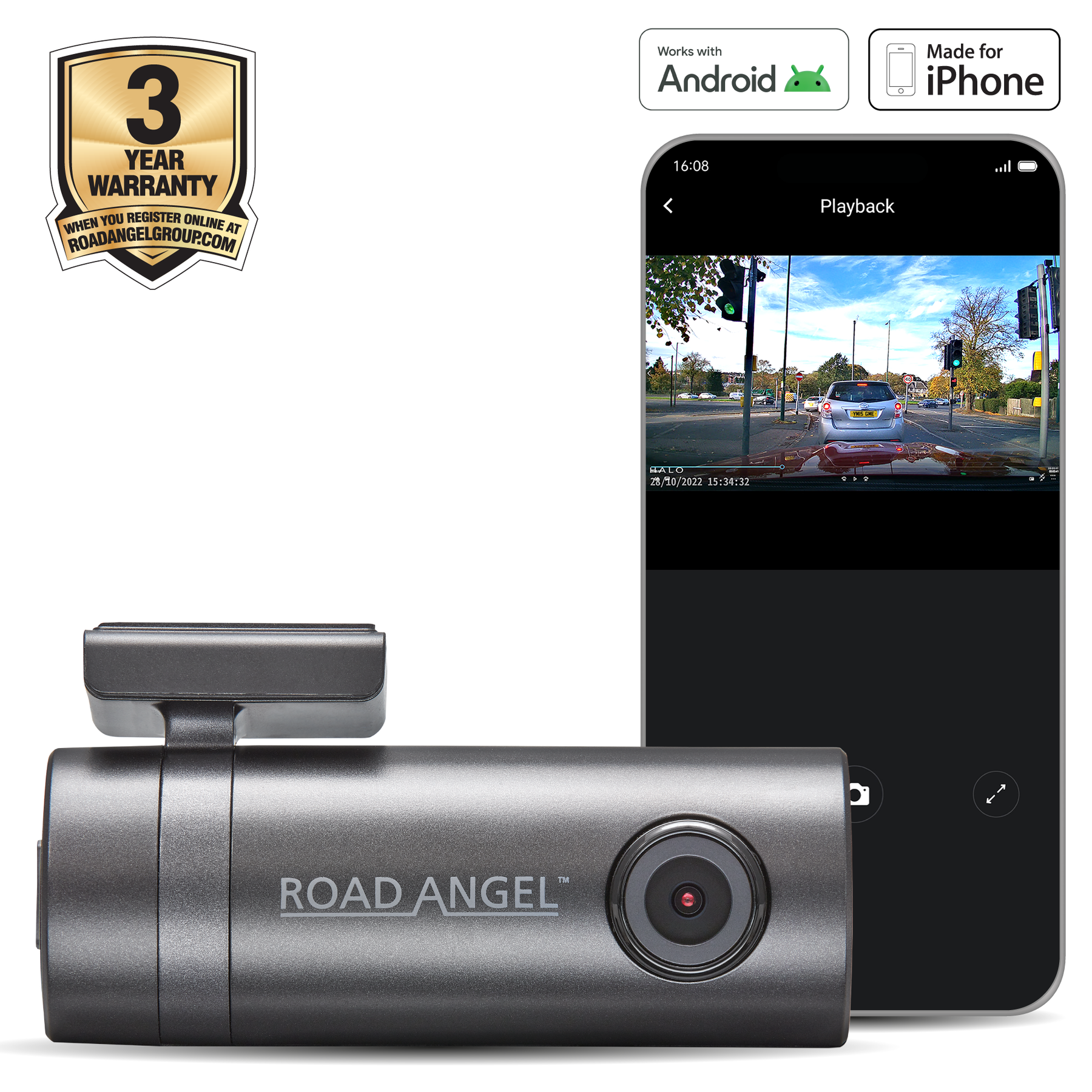 New - Road Angel Halo Go 2 1296p Full HD Compact Dash Cam (USB-C)