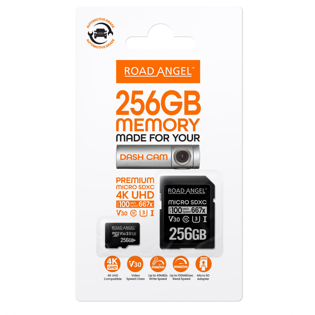 NEW - Road Angel Automotive Grade SDXC MicroSD Card & Adapter – RSD 256GB