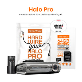 Road Angel Halo Pro Front and Rear Dash Cam with 64GB SD Card & Hardwiring Kit Bundle
