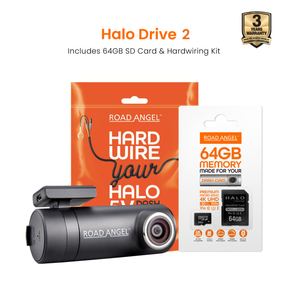 Road Angel Halo Drive 2K Compact Dash Cam with 64GB SD Card & Hardwiring Kit Bundle